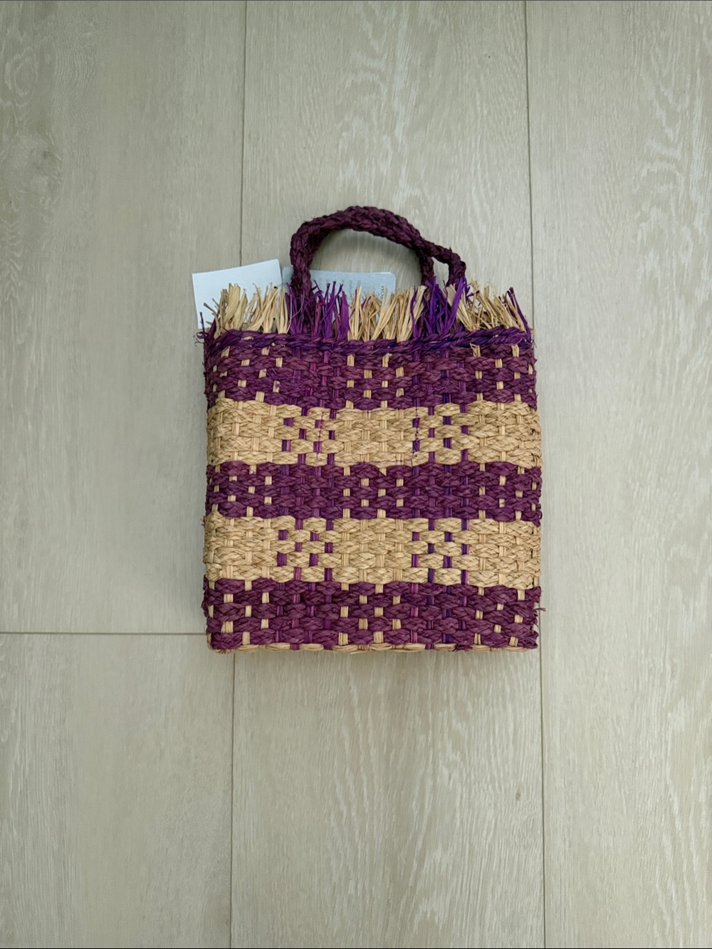 l*space The Charlie Bag in Berry Raffia Small Tote in Purple and Natural